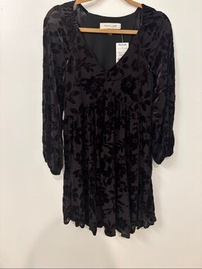 Black Burnout Velvet V-Neck Mini Dress